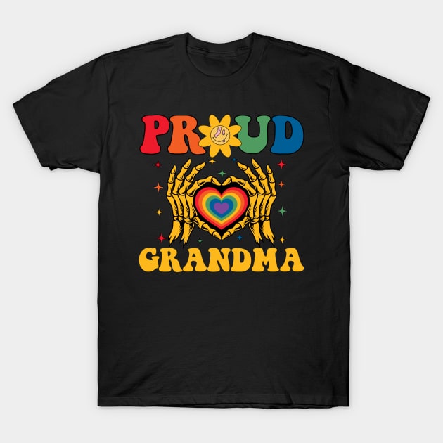 Rainbow Skeleton Heart Proud Grandma LGBT Gay Lesbian Pride T-Shirt by Vixel Art